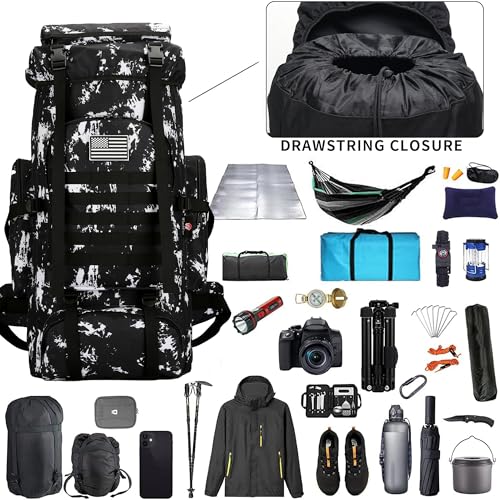 Hiking Backpack for Men 70L/100L Camping Backpack Military Rucksack Molle 3 Days Assault Pack for Climbing | Camping Backpack - color: 100l-blackwhite-lighting