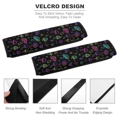 2 Pack Breathable Car Seat Straps Shoulder Pads for Adults and Children, All Vehicles, Halloween Mushroom Neon Harness Pads Strap, Pressure Relief - color: Pattern 1271