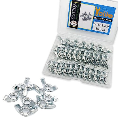30 PCS 5/16-18 Inch Wingnuts, Quality Carbon Steel Wing Nuts Zinc Plated Fasteners Parts Butterfly Nut, Hand Twist Tighten Hardware Nuts Butterfly Wing-Nut 5/16-18” Assorted Kit - size: 5/16"-18 - Carbon Steel - 30 Pcs