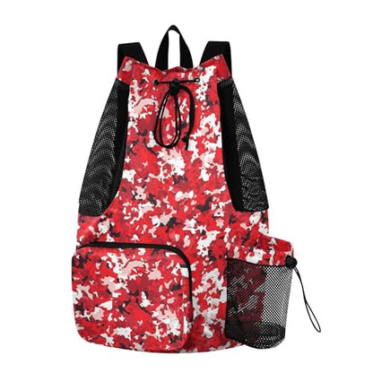 Drawstring Beach Backpack Climbing Gym Bag With Water Bottle Pocket Cinch Sacks Waterproof Red Camouflage Camouflage
