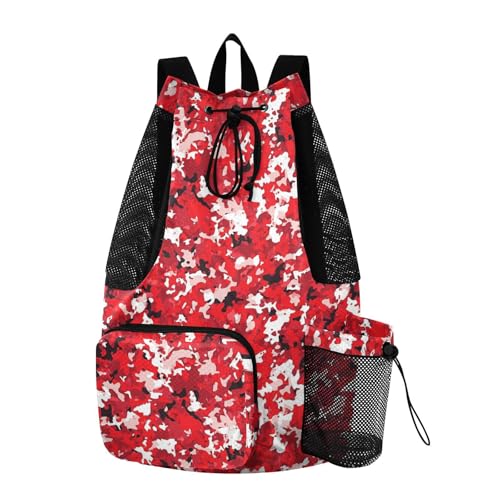 Drawstring Beach Backpack Climbing Gym Bag With Water Bottle Pocket Cinch Sacks Waterproof Red Camouflage Camouflage