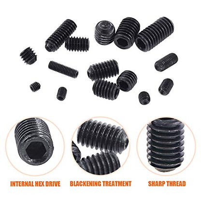 450Pcs M3/M4/M5/M6/M8 Allen Head Socket Hex Grub Screw Set Assortment Kit with Internal Hex Drive - 12.9 Class Black Alloy Steel