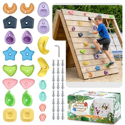 TOPNEW Climbing Holds for Kids, Rock Wall Holds with Hardware - Climbing Rocks for Indoor Outdoor Playground Climbing Wall (24 Pcs) - style: 24 Pcs