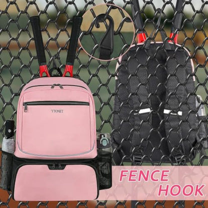 Ytonet Tennis Bag Tennis Backpack for Women Men 2 Rackets | Insulated Pocket and Ventilated Shoe Compartment, Gym Bags with Fence Hook for Pickleball and Badminton Rackets - color: Pink