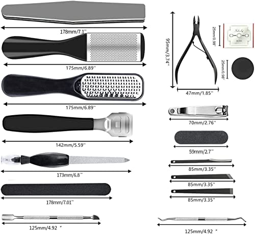 36 in 1 Pedicure Kit, Stainless Steel Foot Care Kit with Foot File | Professional pedicure kit with foot file, foot rasp, callus remover, nail clipper and cuticle pusher for home spa care. - style: Black&Pink