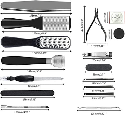 36 in 1 Pedicure Kit, Stainless Steel Foot Care Kit with Foot File | Professional pedicure kit with foot file, foot rasp, callus remover, nail clipper and cuticle pusher for home spa care. - style: Black&Pink