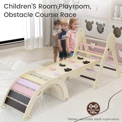 Pikler Triangle Set, Baby Climbing Playset Toys Indoor, Jungle Gyms for Toddlers Ages 1-4, Toddler Climbing Playground with Cushion & Toy Car - color: Purple