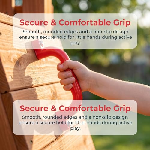 Vaveren Children Climbing Handle Non Slip Playset Ergonomic Outdoor Climbing Grab Bar Secure Hold Suitable for Treehouse Backyard Home Playground, Red - color: Red