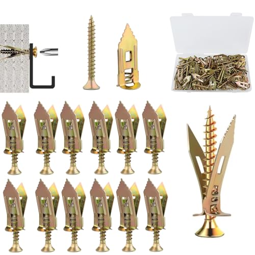160 Pcs Self Drilling Drywall Anchors with Screws Kit for Cabinets, Shelves, Shelf Straps, Bicycles, Curtains No Drill or Holes in Wall 80 Sheetrock Anchors & 80 Zinc Plated Expansion Screws