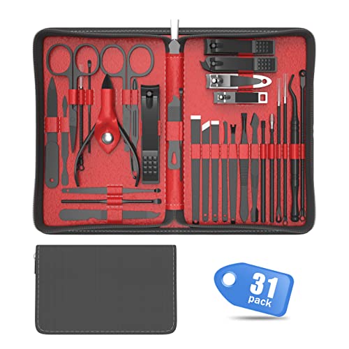 Professional Manicure Pedicure Set,Nail Clipper Kit, Nail Clippers Set, Nail Tools with Luxurious Travel Case,31PCS(RED) - color: B