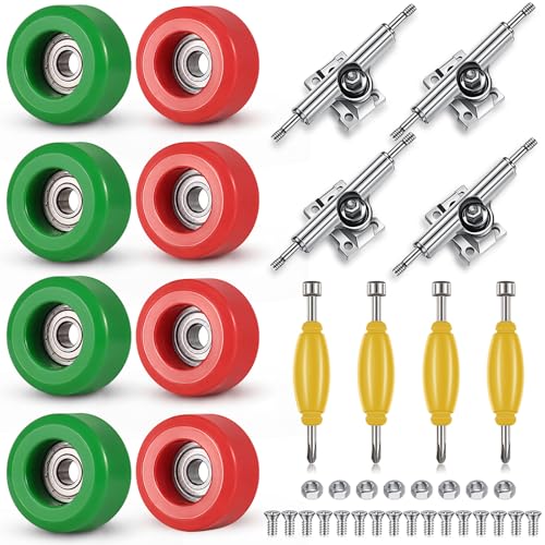 Zhehao 16 Pcs Standard Fingerboard Tool Set CNC Lathed Fingerboard Bearing Wheels Nut Driver Screwdriver for 34 mm Skateboard Trucks (Red and Green) - color: Red and Green