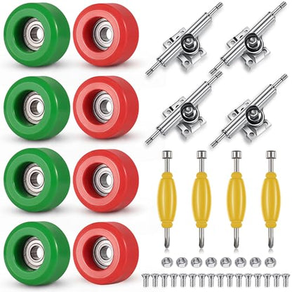 Zhehao 16 Pcs Standard Fingerboard Tool Set CNC Lathed Fingerboard Bearing Wheels Nut Driver Screwdriver for 34 mm Skateboard Trucks (Red and Green) - color: Red and Green