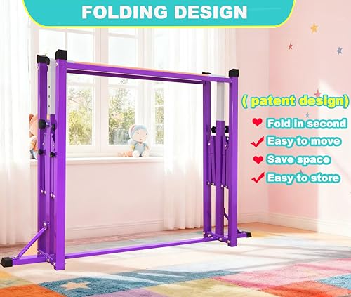 Marfula Gymnastic Bar For Kid and Teenage of 3-25, 5Ft/8 FT Base Length 4Ft Width 5Ft Adjust Height, Gymnastic Kip Bar For Gymnast, Gymnastic Training Equipment For Professional Training Home Club Use - color: Purple (Bar with Mat - 8 Ft Base)
