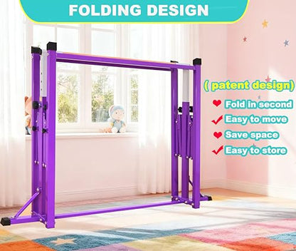 Marfula Gymnastic Bar For Kid and Teenage of 3-25, 5Ft/8 FT Base Length 4Ft Width 5Ft Adjust Height, Gymnastic Kip Bar For Gymnast, Gymnastic Training Equipment For Professional Training Home Club Use - color: Purple(5 Ft Base)