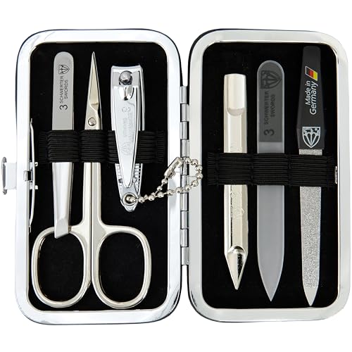 3 Swords Germany - Brand Quality 6 piece Manicure Pedicure Grooming kit Set - Scissors, Metal and Glass Nail File, Clipper, Tweezers with Synthetic Leather case - Snake - color: Snake