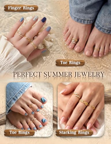 FIASASO 3Pcs Gold Filled Toe Rings for Women Non Tarnish 14K Gold Filled Toe Ring Adjustable Flower Cz Dainty Toe Ring Summer Beach Open Toe Rings Set Toe Jewelry Foot Jewelry - color: 14K Gold Filled flower