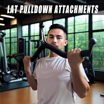 BLUSLM Lat Pull Down Bar T bar Row Attachment, V Bar Tricep Lat Pulldown Attachments, Back Strength Training Bar for Home Gym Exercise Cable Machine Attachments - color: Black 04