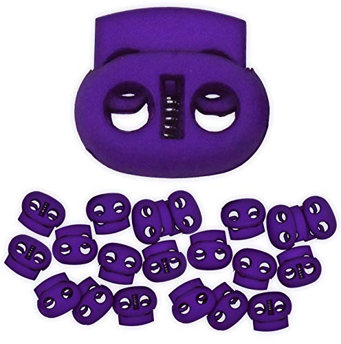 Mandala Crafts Dark Purple Spring Cord Locks Oval Toggles for Drawstrings | 20 PCs, Waterproof, Plastic Stoppers, Two Hole Clamps, Clips Locking Ends for Paracord Shoelace Face Masks Round Flat Cord - color: Dark Purple, size: Oval Elliptical Two Holes 0.