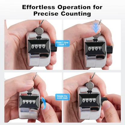 Anyongora Clicker Counter, Metal Hand Tally Counter Clicker with 4 Digit Display, Pitch Counter for Golf Stroke, Baseball, Coaching, Knitting, Lap, Row Sport, Silver