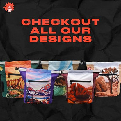 Rock Climbing Chalk Bucket | for Bouldering Gym & Outdoor Use | Durable Hook & Loop Closure, 2 Zippered Pockets, Easy-Carry Handle - style: Hueco Tanks