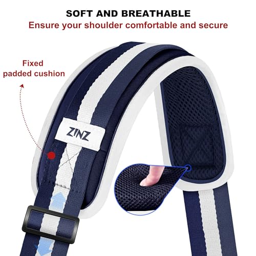ZINZ 75" Shoulder Strap with Fixed Pad and Dual Balanced Buckles，Blue-White-Blue Stripe - color: Blue-white-blue Stripe