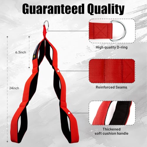 MANUEKLEAR 3 Grip Lengths in 1 Tricep Rope Cable Attachment with Ergonomic Handles, Greater ROM for Tricep Push Down Attachment Professional Gym Rope for Overhead Extension - color: Red