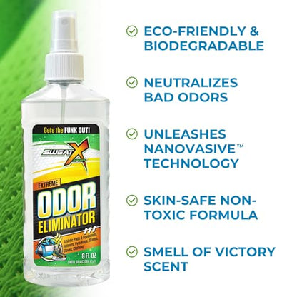 SweatX Extreme Odor Spray - Multipurpose No-Wash Deodorizer - Ideal for Shoes and Gym Clothing - Victory Scent (8 fl oz) - size: 8 Fl Oz (Pack of 1)