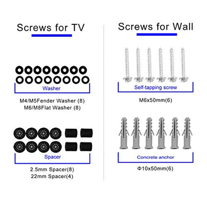 Suptek Universal TV Mounting Hardware Kit - Includes Screws and Anchors M4, M5, M6, M8 - Fit Most TVs Up to 80 inch
