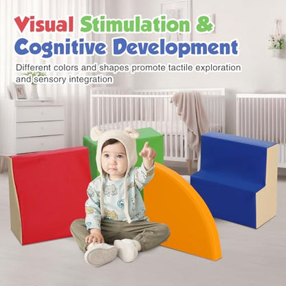 TODIBY 4-Piece Soft PU Leather Toddlers Climbing Toys, Foam Climbing Blocks for Toddlers, Baby Play Set Foam Climb Structures for Toddler 3+, Indoor Crawl Activity Play Gym - style: Classic