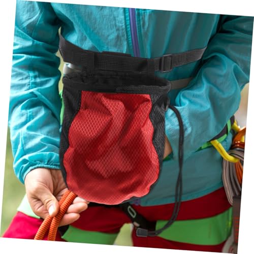 minkissy Outdoor Climbing Chalk Bag Waist Pouch Non-Slip Red Black for Rock Climbing, Weightlifting and Gymnastics, Sturdy Powder Storage with Adjustable Belt for Sports and Fitness