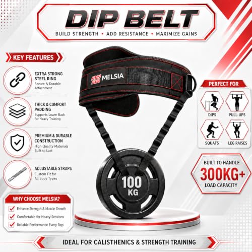 Dip Belt with Chain or Rope – Heavy Duty Adjustable Weightlifting Belt, Neoprene Padded Comfort, 350–650 lbs Capacity for Pull Ups, Dips, Squats & Strength Training