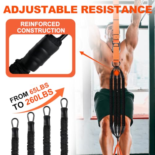 Pull Up Assistance Bands 65-260lbs, 4 Heavy Duty Pull Up Resistance Bands with Fabric Feet/Knee Rest for Pull Up Bar, Body Strength Training, Home Gym Fitness
