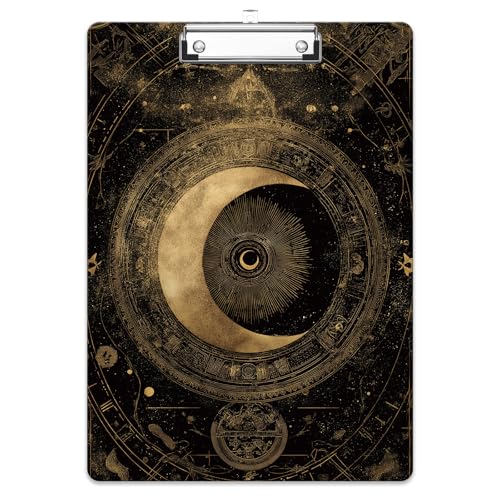 Rimilak Wood Clipboard, 8.5x11 Hardboard Clip Board, Moon Totem | Fun Design, Cute Custom Pattern, 9 x 12.5 in Letter Size for Classroom, Teachers, Kid, Woman, School & Office Supply - color: Moon Totem