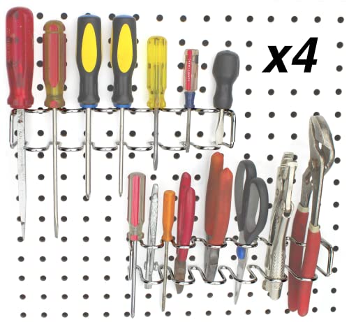 Pegboard Screwdriver Holder, 4-Pack - Hooks to Any Peg Board - Screwdriver and Pliers Rack Accessory Tool Organizer - Organization Accessory for Workbench, Garage, Tool Shed, Craft Room - size: 4 Pack