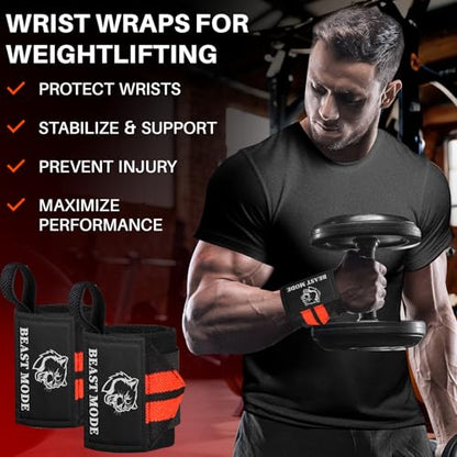 TECEUM Weightlifting 18" & 12" Wrist Wraps with Thumb Loop – Heavy Duty Wrist Workout Braces for Men and Women – Ideal for Powerlifting, Strength Training, Bodybuilding - color: Black and Red, style: 18" – Beast Mode
