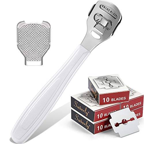 Callus Shaver Set, 50 Blades 1 Stainless Steel Shaver 1 Foot File, 52 Pcs | Callus Remover for Feet and Hands, Foot Razor Kit, Hard Skin, Replacement Blades Included