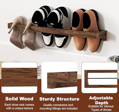 lesolar Wall Mounted Shoe Rack 30in, Hanging Shoe Organizer Rack 4 Pack | Solid Wood Shoe Storage Rack, Rustic Burnt, Wooden Shoe Shelf Rack, For Closet Door RV Entryway