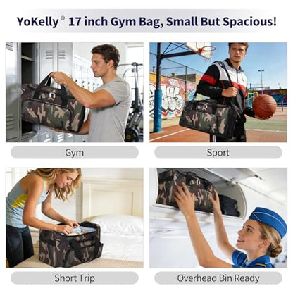 25L Small Gym Sport Duffle Bag, 17 inch, Camo | Weekender Overnight Bag, Travel, Workout, Fitness - color: Camo