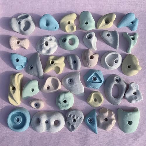 35 Pcs Resin Rock Climbing Holds White Green Pink, Plank/Rock Wall Climbing Grips with Screws, Adult Kids Climbing Hand Holds for Indoor Outdoor Playground(Small,Plank Installation) - color: Small, size: Plank installation