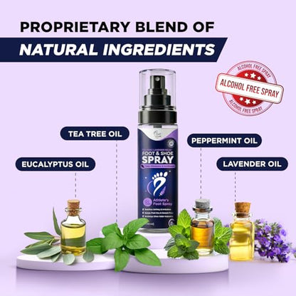 Foot Cure Shoe Deodorizer Spray - Tea Tree | Lavender Shoe Deodorizer for Smelly Feet, Athletes Foot Spray Odor Eliminator and Sweat Control | Removes, Controls & Prevents Odors - 120ml Made in USA