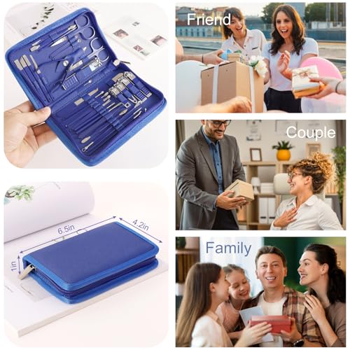 Manicure Set Pedicure Kit Womens Nail Clippers Set 32 in 1 Professional Grooming Care Tools Nail Kit Including Facial, Fingernails and Toenails Care with Travel Case Women - color: Blue_32in1