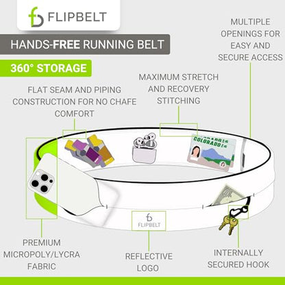 FlipBelt Classic Running Belt, Phone Holder for Running, Money Belt Pouch - color: Reflective Neon Yellow, size: Extra Small