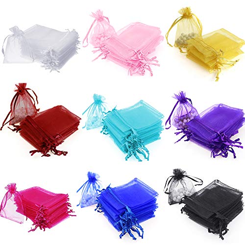 Boshen 100/200PCS Organza Gift Candy Sheer Bags Mesh Jewelry Pouches Drawstring Bulk for Wedding Party Favors Festival Christmas Valentine's Day (3" X 4"(100PCS), Mixed Color) - color: Mixed-(3" X 4"(100PCS)
