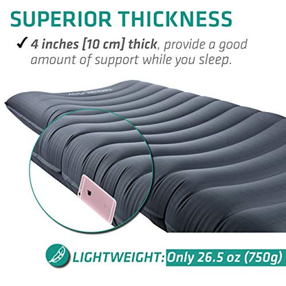 TREKOLOGY UL80 Ultralight Sleeping Pad – Inflatable Camping Sleeping Pad - 40D Nylon Compact Hiking Mat – Lightweight Air Mattress for Backpacking & Tent Camping