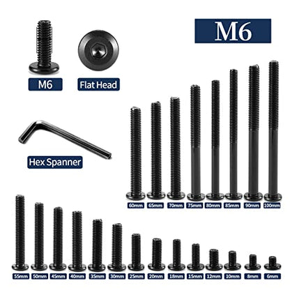 M6 x 6mm 20Pcs Flat Head Hex Socket Cap Screws Bolts, 304 Stainless Steel 18-8, Full Thread, Black Oxide by SG TZH (with Hex Spanner) - size: M6 x 6mm