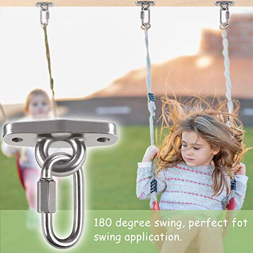 Of2 Heavy Swing Hangers Stainless Steel 304 Rust-Proof Playground Porch Yoga seat Hanger Swing Hammock Chair Suspension kit Indoor and Outdoor 2000 pounds Capacity 2 carabiners - color: Silver-2