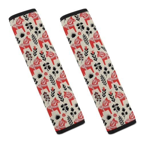Universal Fit Car Seat Belt Pad for Elderly Support, All Vehicles, 2 Piece Swedish Dala Horse Floral Art Automotive Seat Belt Protector Pressure Relief - color: Pattern 276