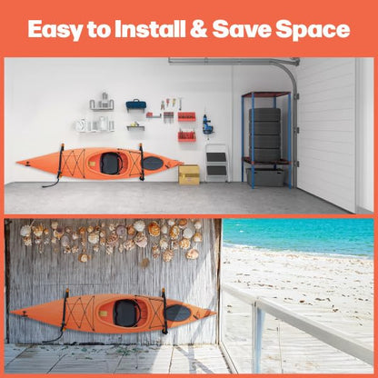 RAD Sportz Kayak Storage Hooks - Set of 2 Wall-Mounted Hangers with 125lbs Capacity for Kayaks, Surfboards, Paddleboards, or Snowboards (Orange)