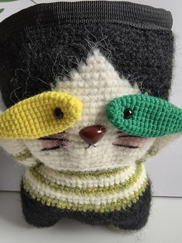 Handmade Crochet Rock Climbing Chalk Bag, Fun Plush Animal Chalk Pouch with Drawstring, Adjustable Waist Belt for Indoor Outdoor Bouldering Sport Climbing - style: Cat