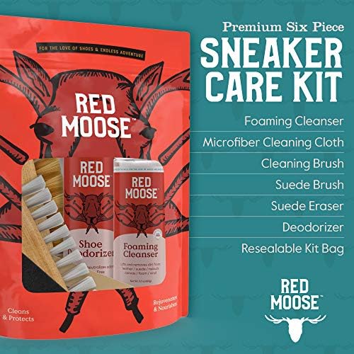 RED MOOSE Shoe & Sneaker Cleaner Kit – Leather, Suede, Nubuck, Canvas & White Shoes with Brush, Foam & Cloth, Made in USA - color: 6 Pcs Kit-red + Black